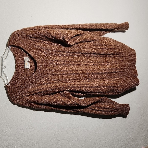 Liz Claiborne Womens Sweater Size L Wool Blend Brown Cable Knit Crew Neck Bibbed - Picture 1 of 8
